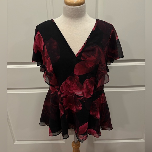 Ted Baker Belamay Flutter Sleeve Peplum Top Size 6 Floral Office Formal Modest - Picture 4 of 12